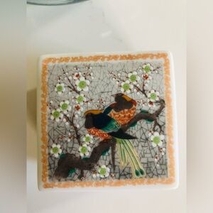 Japanese Ceramic lidded Trinket box - birds and blossoms